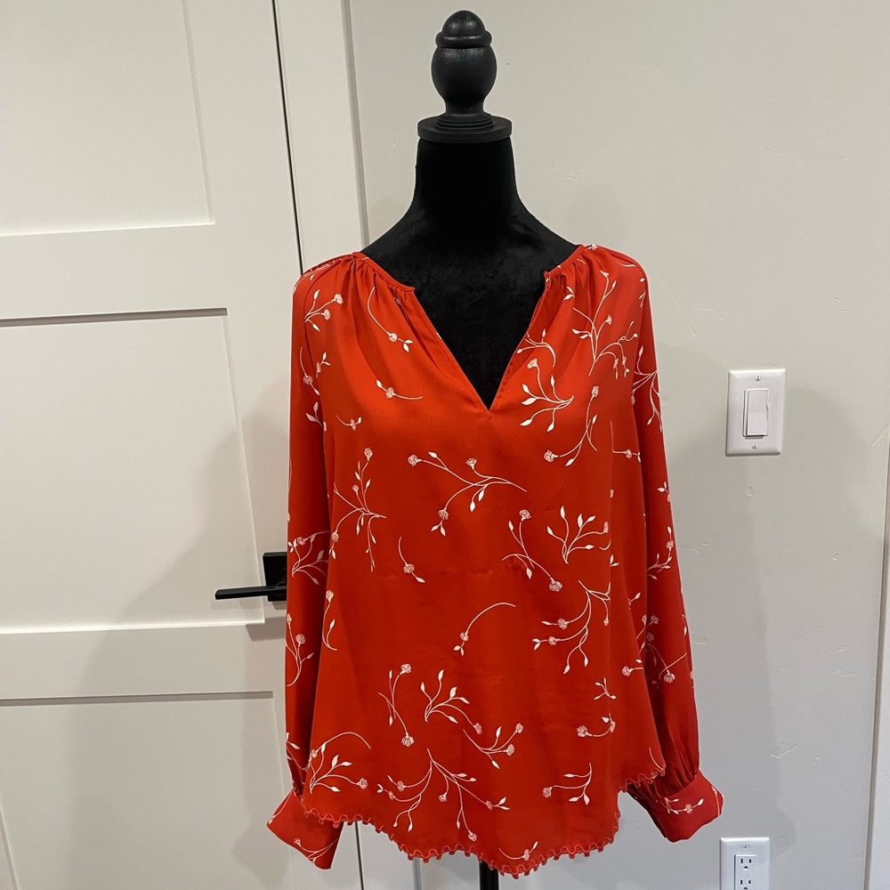Joie Red Floral V-Neck Blouse